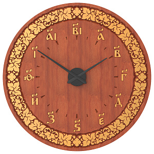 Часы настенные "Суздальские", цвет "кипарис" с золотом (поталь), с буквенной цифирью, круглые, диаметр 98 см (ясень)