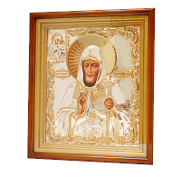 Икона святителя Митрофана Воронежского настенная, в латунном окладе