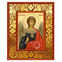 Икона Архангела Михаила в резной рамке, цвет "кипарис с золотом" (поталь), ширина рамки 12 см