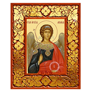 Икона Архангела Михаила в резной рамке, цвет "кипарис с золотом" (поталь), ширина рамки 12 см (29,7x42 см (А3))