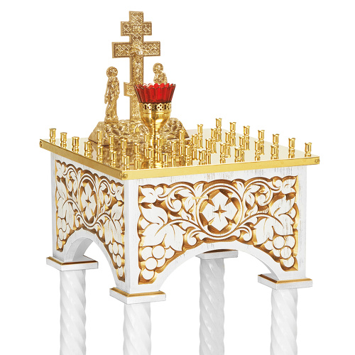 Панихидный стол на 36-50 свечей "Суздальский" белый с золотом (патина), колонны, резьба, высота 100 см фото 8