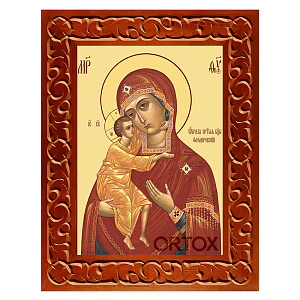 Икона Божией Матери "Феодоровская" в резной рамке, цвет "кипарис", ширина рамки 7 см (14,8х21 см (А5))