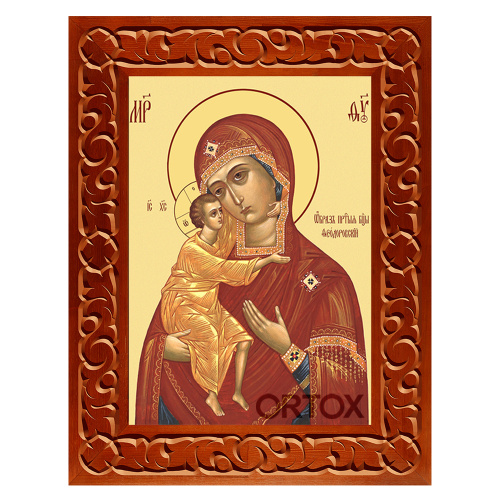 Икона Божией Матери "Феодоровская" в резной рамке, цвет "кипарис", ширина рамки 7 см