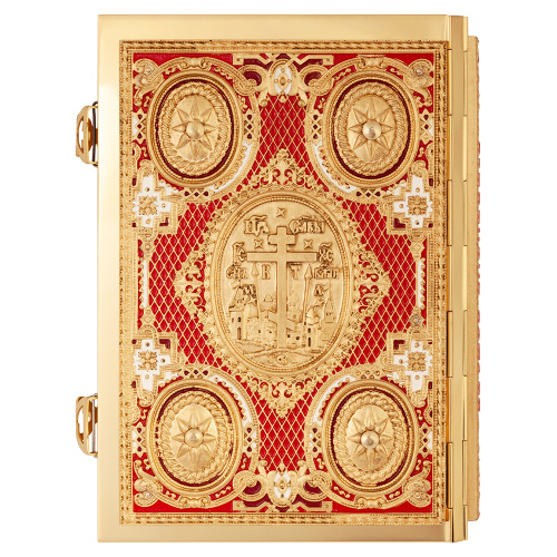 Евангелие требное среднее красное, полный оклад "под золото", 17х22 см фото 9 Евангелие требное среднее красное, полный оклад "под золото", 17х22 см фото 9