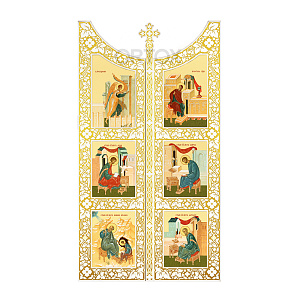 Царские врата к "Суздальскому" иконостасу, цвет "белый с золотом (патина)", 180х105,6х10 см (ясень)