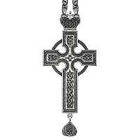 Крест наперсный серебряный, чернение, с цепью, высота 14 см