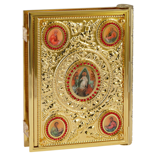 Оклад для Евангелия напрестольного, цинковый сплав, цвет "под золото", камни, 25х5х35 см фото 7