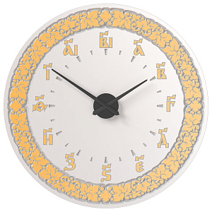 Часы настенные "Суздальские" белые с золотом (поталь), с буквенной цифирью, круглые, диаметр 98 см (ясень)