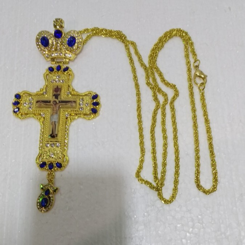 Крест наперсный с цепью, цинковый сплав, камни, 8х18,5 см, У-1331 фото 2