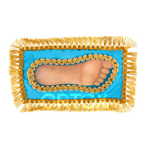 Плащаница "Стопа Пресвятой Богородицы" голубая, 23х13 см, бахрома (золотая бахрома)