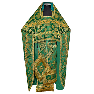 Иерейское облачение зеленое с иконой Пресвятой Троицы, парча (машинная вышивка)