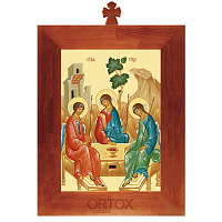 Икона Пресвятой Троицы в рамке с крестом, цвет "кипарис"