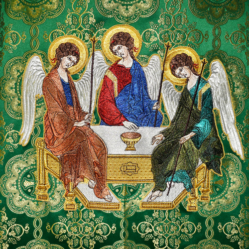 Греческое иерейское облачение зеленое с иконой "Святая Троица", шелк фото 3