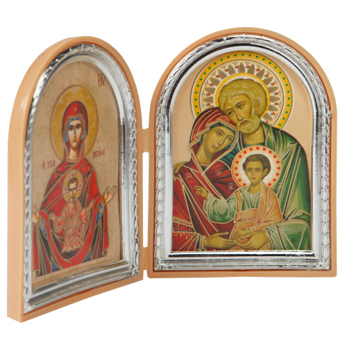 Складень с ликами Божией Матери "Знамение" и "Святое Семейство", арочной формы, 6,4х8,4 см фото 2