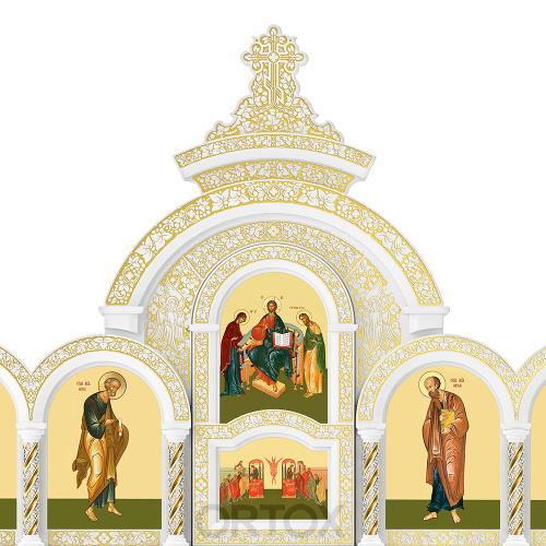 Иконостас "Владимирский" трехъярусный белый с золотом (патина), 690х620х40 см фото 8