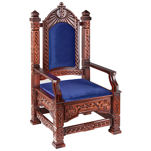 Архиерейский трон "Вятский" темный, 78х72х150 см (синяя ткань)