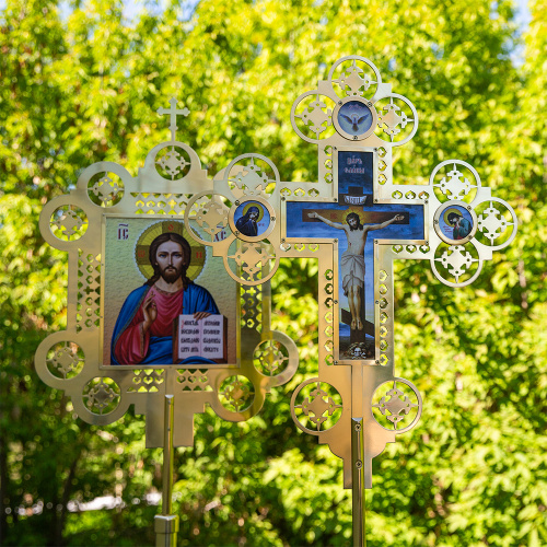 Запрестольные крест и икона с ликами Спасителя и Божией Матери "Владимирская", комплект, латунь фото 8