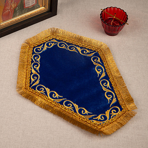 Плат под крест шестигранный вышитый, 26х33 см (голубой с золотом)