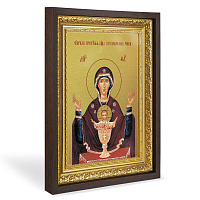 Икона Божией Матери "Неупиваемая Чаша", в широком багете, цвет "темный дуб", на холсте, с золочением