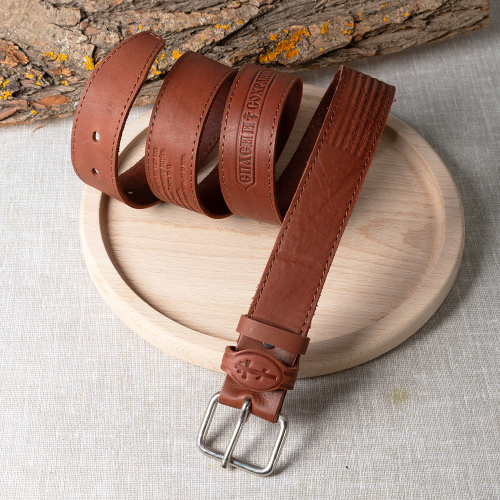 Ремень кожаный светло-коричневый с молитвой "Живый в помощи" (Псалом 90), 4 см фото 5