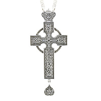 Крест наперсный серебряный, чернение, с цепью, высота 14 см