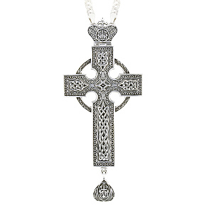 Крест наперсный серебряный, чернение, с цепью, высота 14 см (вес 144,26 гр)