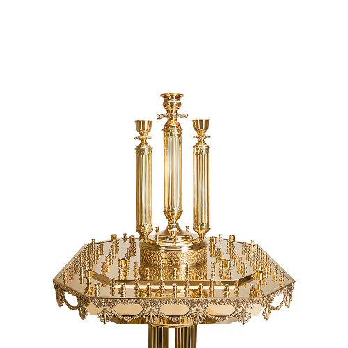 Подсвечник напольный на 100 свечей, под 3 лампады, латунь, высота 176 см фото 6 Подсвечник напольный на 100 свечей, под 3 лампады, латунь, высота 176 см фото 6