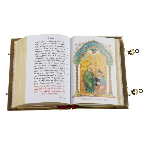 Евангелие требное среднее красное, полный оклад "под золото", 17х22 см фото 3