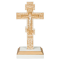 Крест настольный белый с золотом (патина), с подставкой, 17х3,8х31,5 см