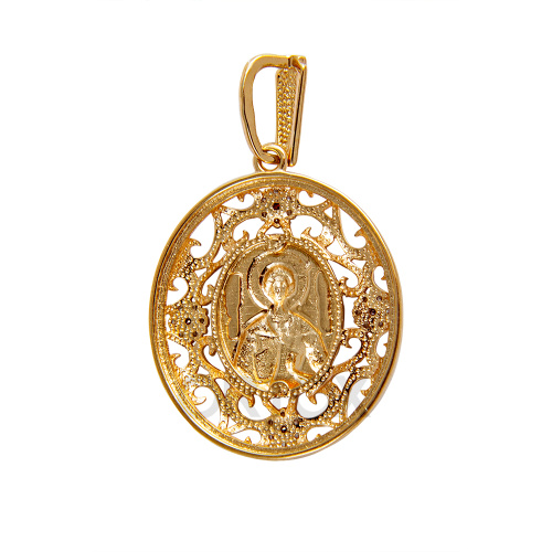 Образок серебряный с ликом великомученика Георгия Победоносца, позолота, родирование, с фианитами фото 2