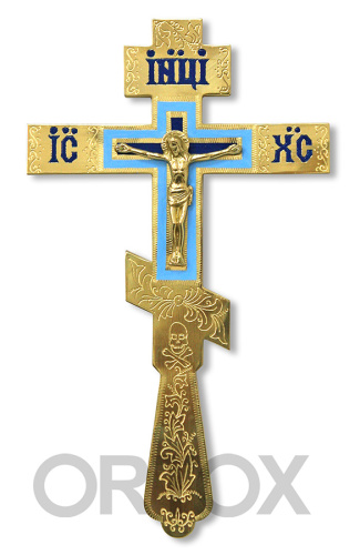 Крест напрестольный "Лазурный", эмаль, гравировка, 17,5x30 см