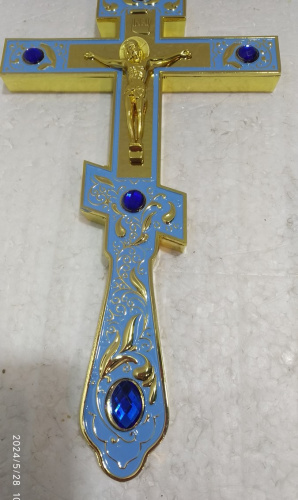 Крест напрестольный, голубая эмаль, синие камни, 14,5х26 см, У-1315 фото 10
