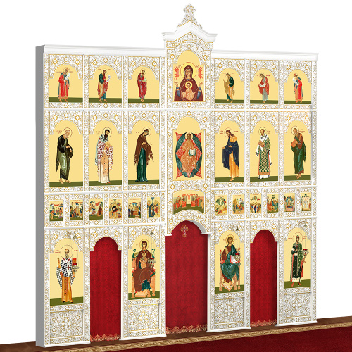 Иконостас деревянный "Суздальский" четырехъярусный белый с золотом (патина), 608х637х25,4 см фото 3 Иконостас деревянный "Суздальский" четырехъярусный белый с золотом (патина), 608х637х25,4 см фото 3