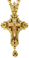 Крест наперсный из латуни в позолоте с цепью, украшен фианитами