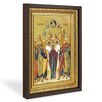 Икона Вознесения Господня, в широком багете, цвет "темный дуб", на холсте, с золочением