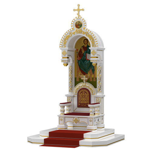 Архиерейский трон с сенью "Романовский" белый с золотом (поталь), 113х89х351 см фото 3