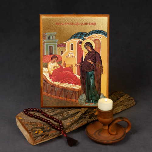 Икона Божией Матери "Целительница" на деревянной основе, цвет "кипарис", на холсте с золочением фото 3 Икона Божией Матери "Целительница" на деревянной основе, цвет "кипарис", на холсте с золочением фото 3