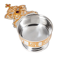 Ковш для запивки из ювелирного сплава в серебрении, с позолотой и фианитами, на ножке, Ø 7,5 см