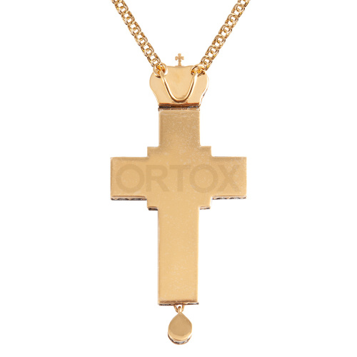 Крест наперсный латунный с цепью, позолота, фианиты, эмаль, 6,5х14 см фото 2