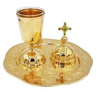 Елейница из ювелирного сплава с тарелочкой для елеопомазания, позолота, фианиты