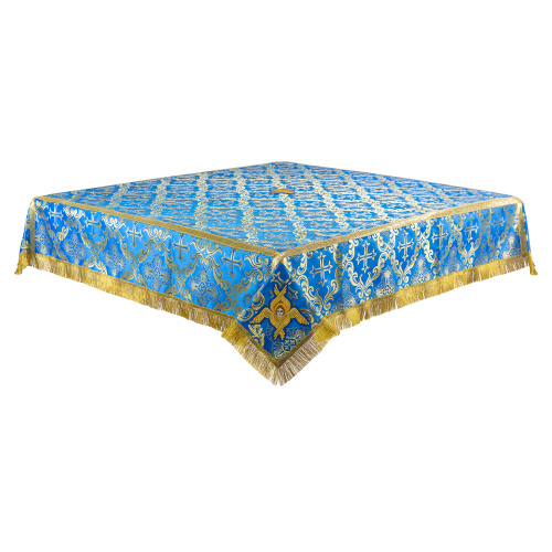 Пелена на престол с вышитыми херувимами, шелк "Николаевский", голубая с золотом, 160х160 см