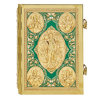 Евангелие напрестольное зеленое, полный оклад "под золото", 24х31 см