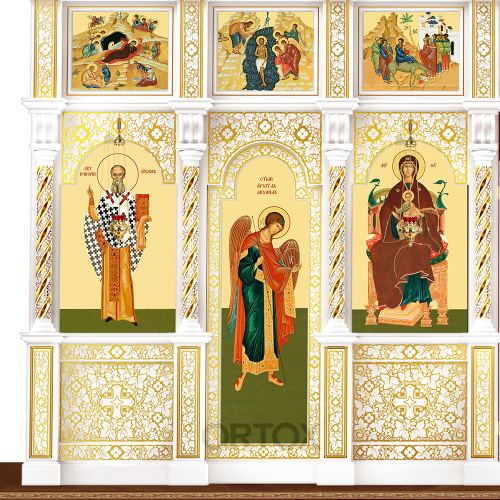 Иконостас "Владимирский" четырехъярусный белый с золотом (патина), 690х730х45 см фото 6