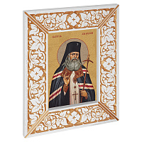 Икона святителя Луки Крымского, в широкой резной раме, белая с золотом (патина), холст с золочением, ширина рамы 12 см