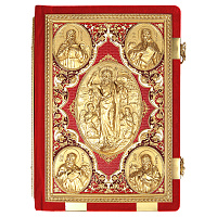 Евангелие напрестольное красное, оклад "под золото", бархат, эмаль, 24х31 см