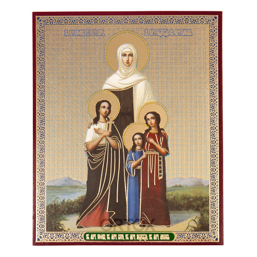Икона мучениц Веры, Надежды, Любови и матери их Софии, 10х12 см, бумага, УФ-лак №2 фото 2