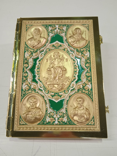 Апостол зелёный, полный оклад "под золото", эмаль, 23х30 см, У-0212 фото 2
