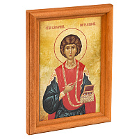 Икона великомученика и целителя Пантелеимона в деревянной рамке, 12х1,5х17 см