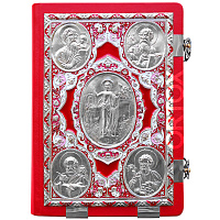 Евангелие напрестольное, кожа, 24х31 см, эмаль, красное