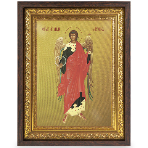 Икона Архангела Михаила, в широком багете, цвет "темный дуб", на холсте, с золочением №2 фото 2